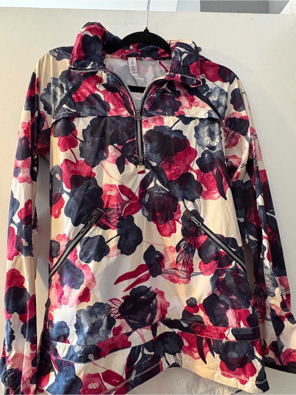 lululemon miss misty Floral Hooded Pullover Jacket - Pink & Navy on Cream